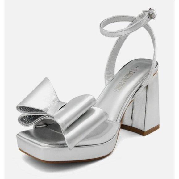 Dream Pairs Womens Bow Platform Chunky Open Toe Sandals Silver Size 9 Party - Picture 3 of 14